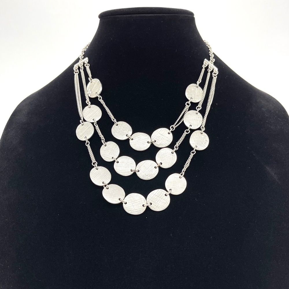 Statement Necklace W/ Multi Circular Silver Tone - image 1